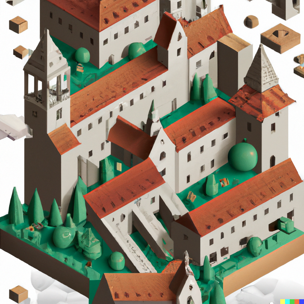 DALL·E 2022-07-15 18.26.01 – gothic isometric town by m.c. escher