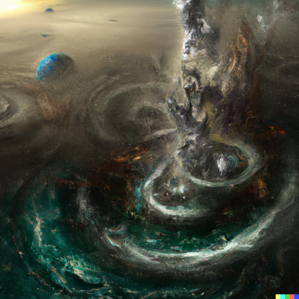 DALL·E 2022-07-15 22.10.45 – the world exploding as seen from space in The Style Of Zdzisław Beksiński, Digital Art