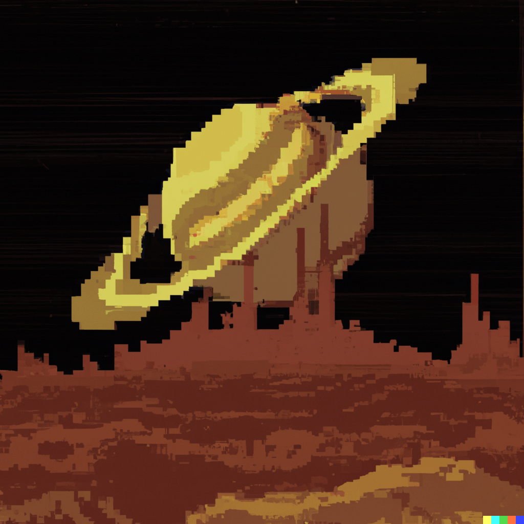 DALL·E 2022-07-15 22.19.49 – saturn in The Style Of Zdzisław Beksiński, pixel art