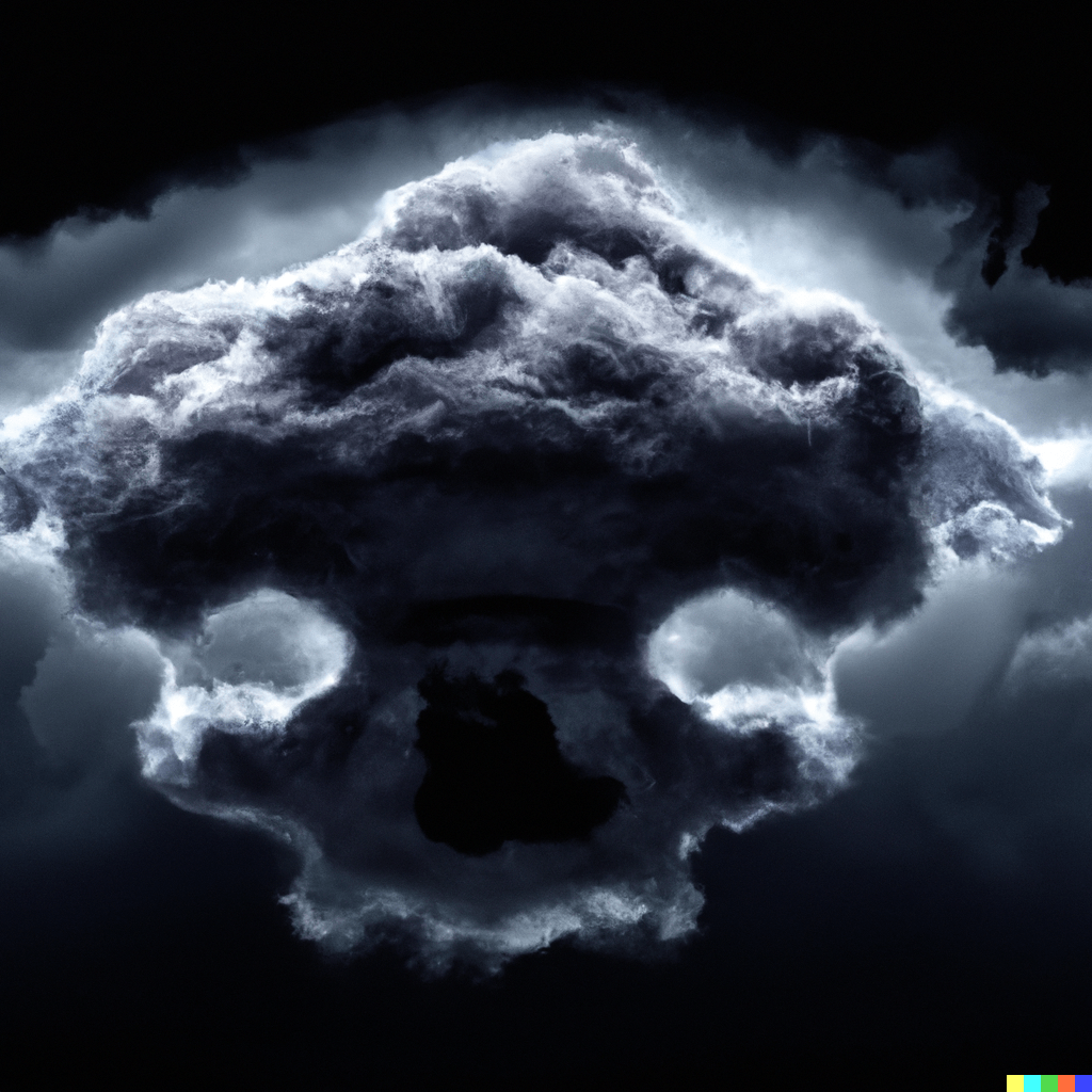 DALL·E 2022-07-15 23.00.17 – a skull shape formed in the clouds of a momentous thunderstorm 8K Ultra Hd, Artstation, Extremely Detailed, Reveal Lighting