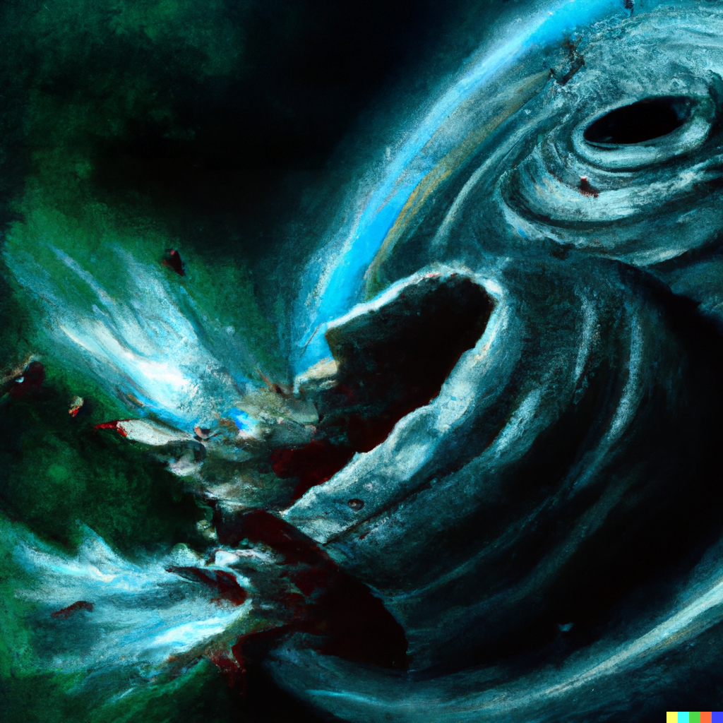 DALL·E 2022-07-16 00.26.51 – a planet exploding as scene from space Zdzisław Beksiński, Digital Art