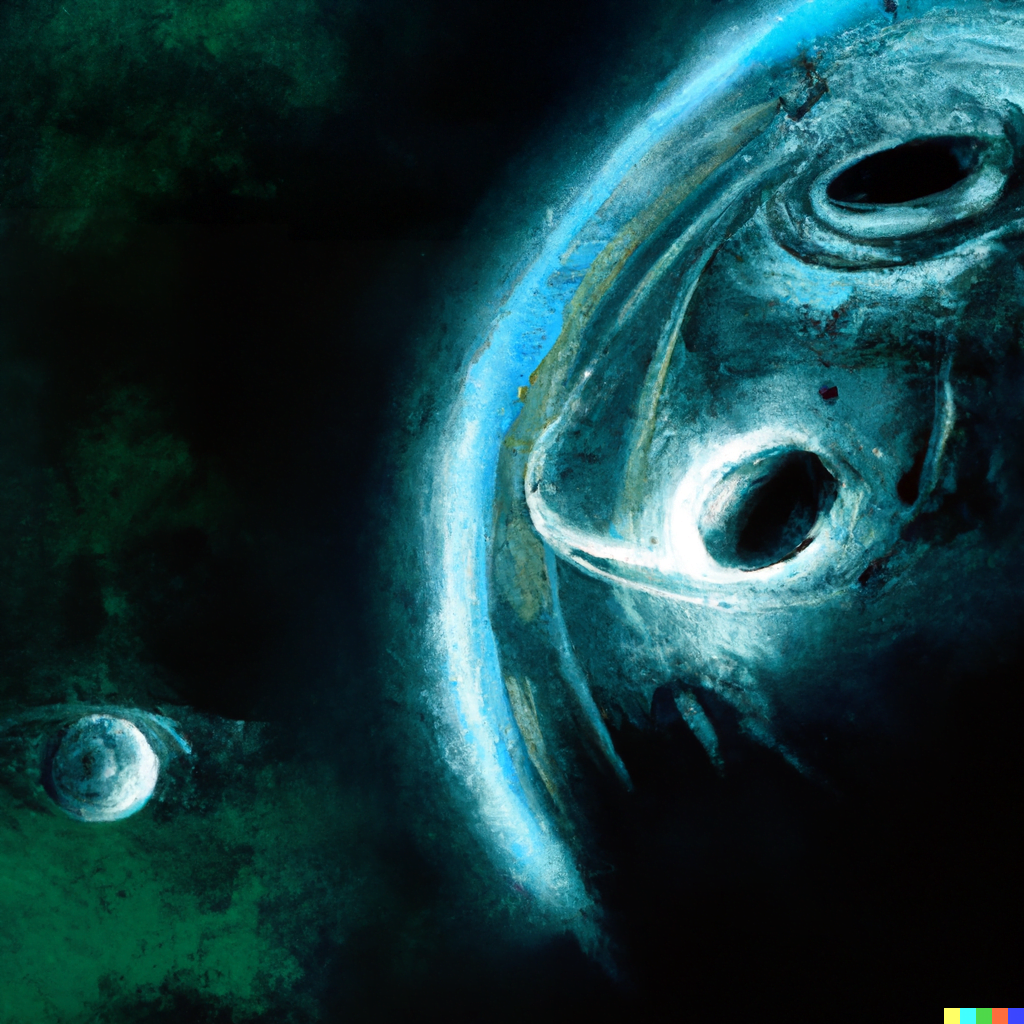 DALL·E 2022-07-16 00.26.54 – a planet exploding as scene from space Zdzisław Beksiński, Digital Art