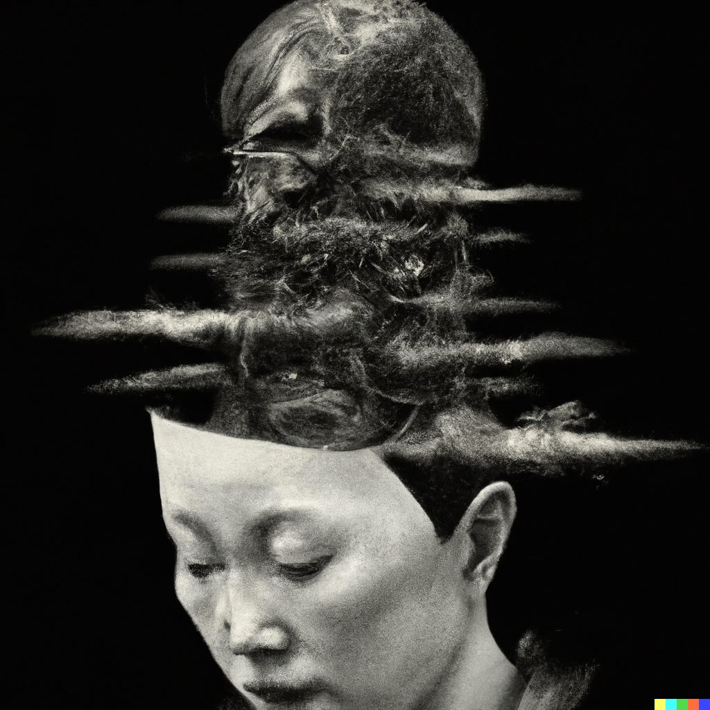 DALL·E 2022-07-16 01.04.43 – a man with a lovecraftian brain melting out of head by Zdzisław Beksiński