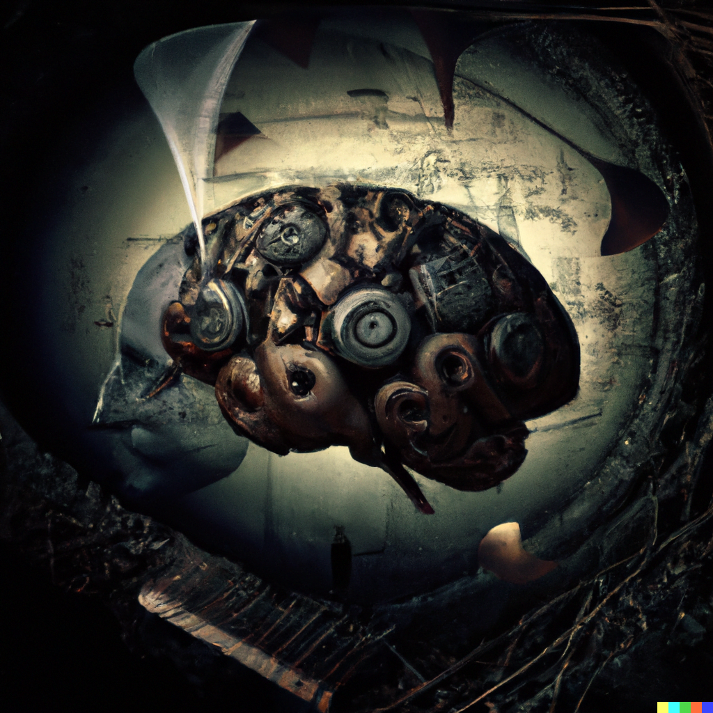 DALL·E 2022-07-16 01.26.22 – in the vast universe there exists a gigantic mechanical magical brain called Boltzmann brain by Zdzisław Beksiński detailed digital illustration Cry