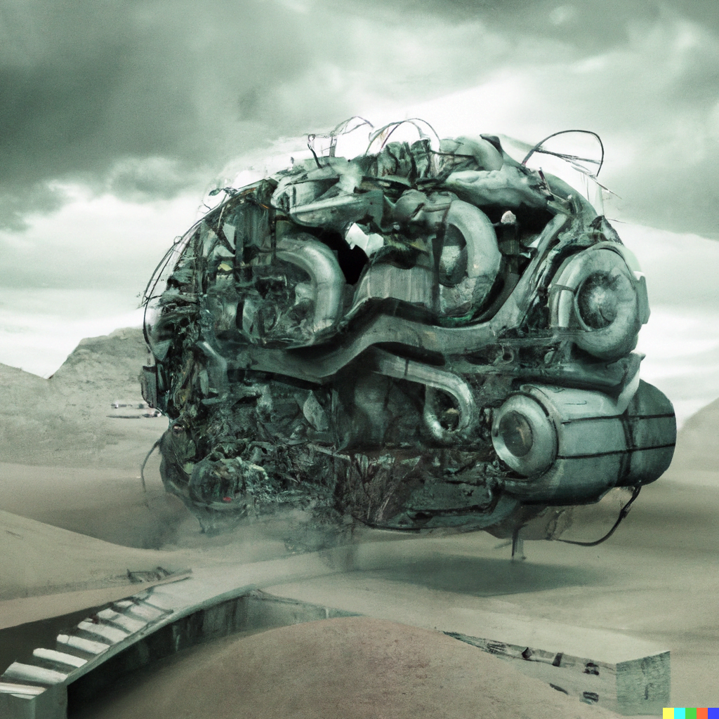 DALL·E 2022-07-16 01.26.27 – in the vast universe there exists a gigantic mechanical magical brain called Boltzmann brain by Zdzisław Beksiński detailed digital illustration Cry