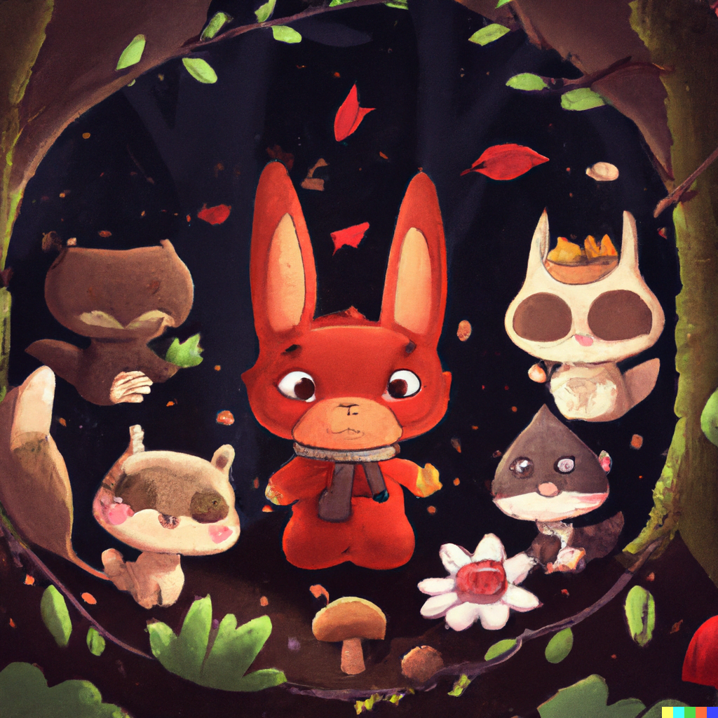 DALL·E 2022-07-16 10.31.20 – cute woodland animals in the style of studio ghibli Miyazaki Hayao disney