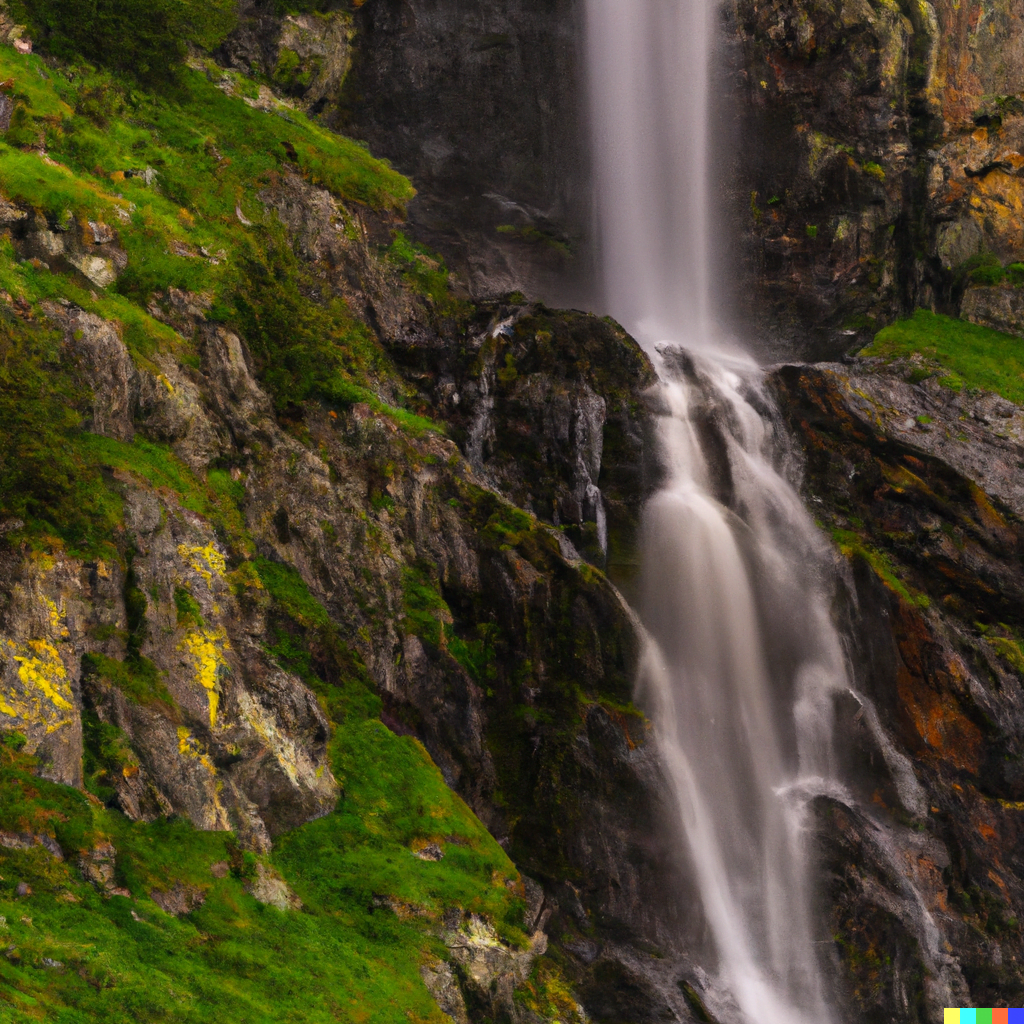 DALL·E 2022-07-17 14.56.29 – a magical cliff side waterfall by RAFFAELLO OSSOLA