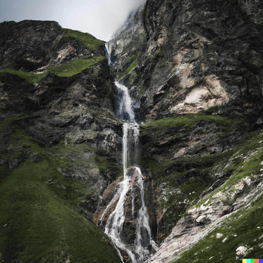 DALL·E 2022-07-17 14.56.44 – a magical cliff side waterfall by RAFFAELLO OSSOLA