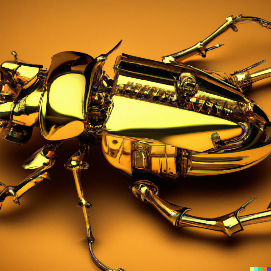 DALL·E 2022-07-17 14.59.07 – a mechanical golden biological cyberpunk beetle by TIM WHITE