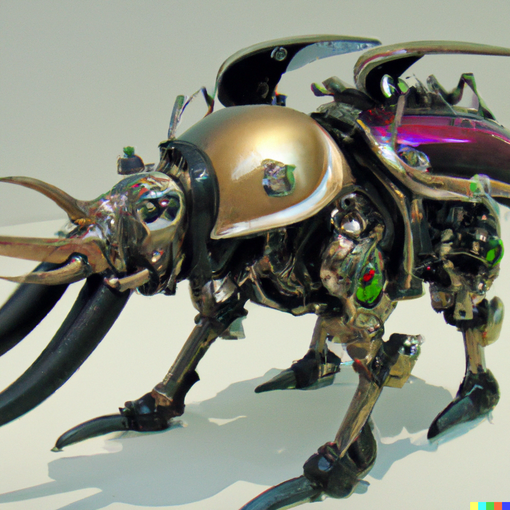 DALL·E 2022-07-17 15.00.11 – a mechanical elephant beetle by TIM WHITE