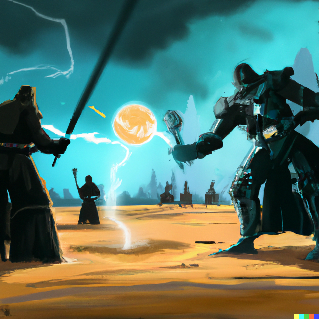 DALL·E 2022-07-18 00.02.34 – major jedi battle on the moon digital painting
