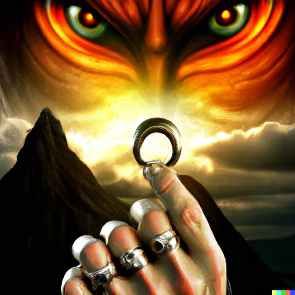 DALL·E 2022-07-18 00.03.36 – sauron ruling middle earth with the one ring