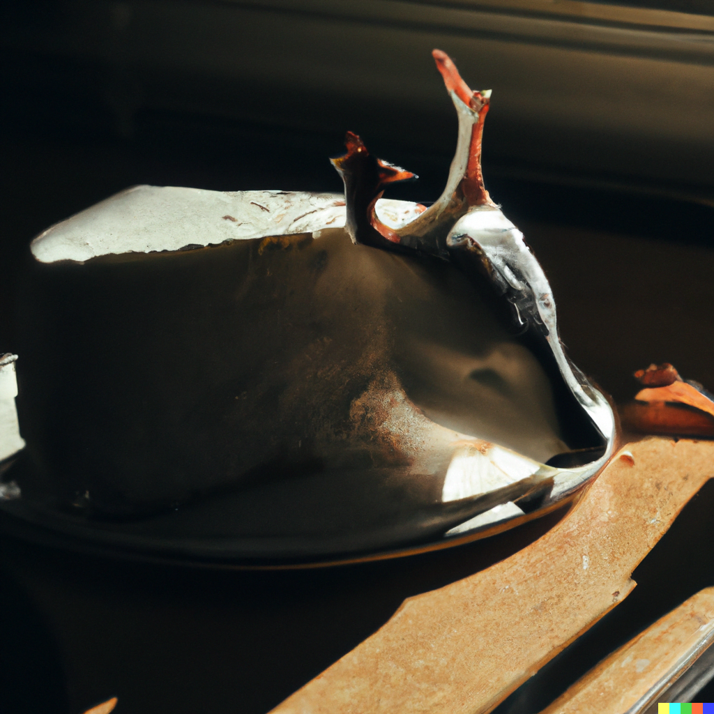 DALL·E 2022-07-18 00.12.49 – dissecting a realistic deer head cake sitting on a table with a sun beam casting through the window still life 35mm photograph