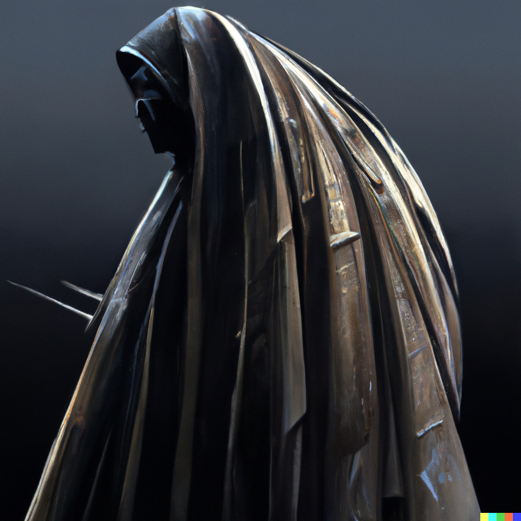 DALL·E 2022-07-24 04.46.49 – a priest of shadow wrapped in a cloak of shadows by Zdzisław Beksiński