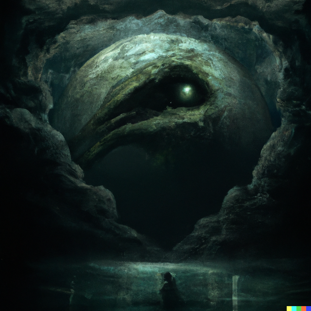 DALL·E 2022-07-24 19.21.58 – lovecraftian galactic size god monster emerging from the shadows of a planet to devour earth beautiful digital illustration by Zdzislaw Beksinski