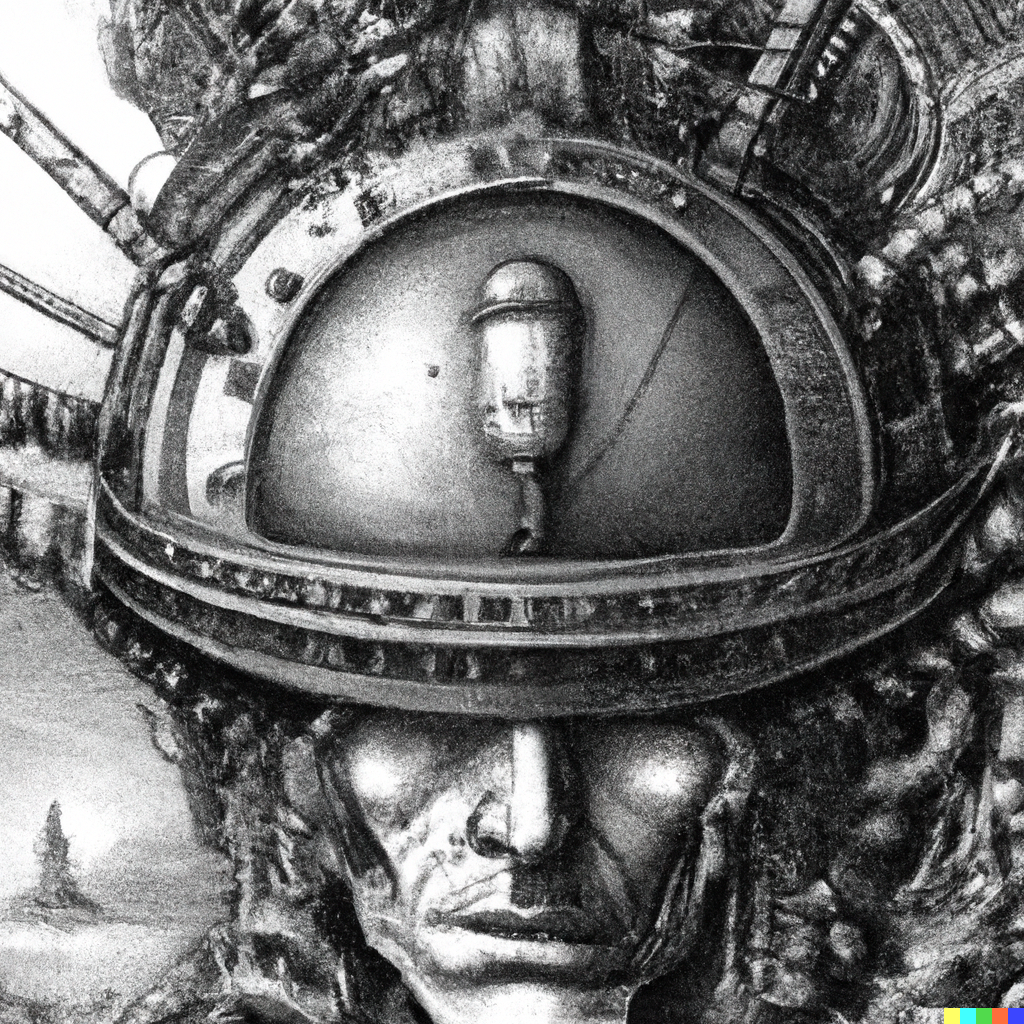 DALL·E 2022-07-24 20.54.02 – a cyborg brain steampunk by gustave dore and Zdzislaw-Beksinski