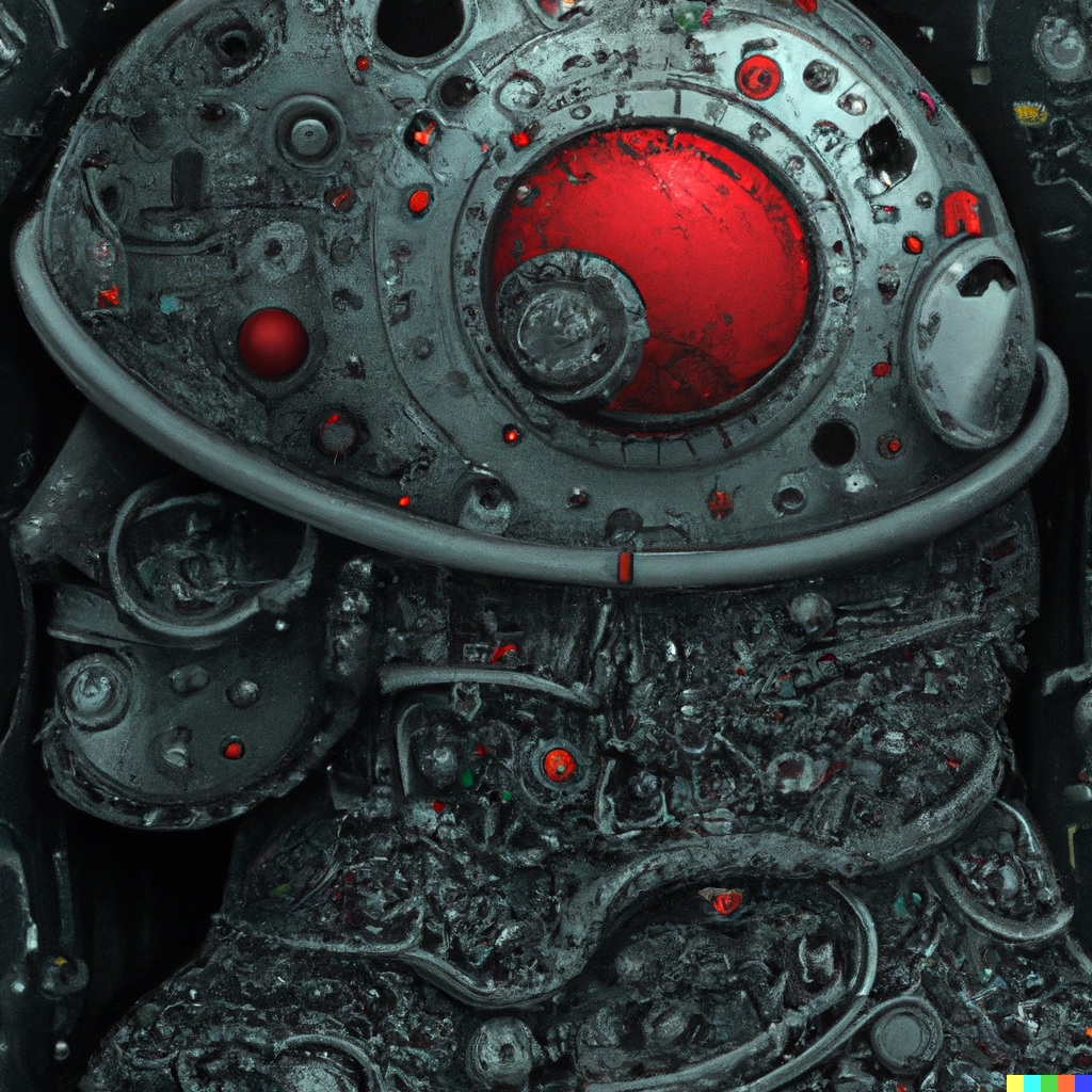 DALL·E 2022-07-24 20.55.38 – a cyborg brain steampunk by gustave dore and Zdzislaw-Beksinski and studio ghibli