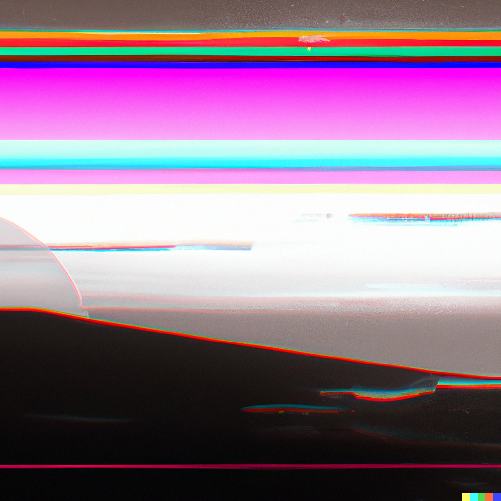 DALL·E 2022-08-04 22.32.42 – the horizon of a monochromatic alien landscape with a glitch art rainbow Rob Sheridan
