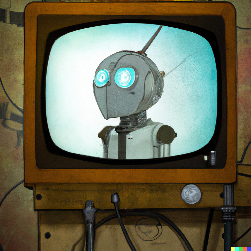 DALL·E 2022-08-04 22.34.56 – a steampunk robot with a crt tv for a face concept art studio ghibli