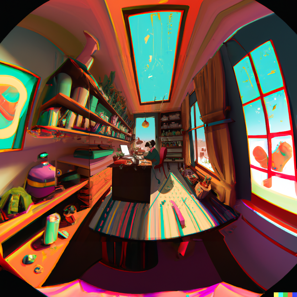 DALL·E 2022-08-10 22.08.53 – lofi girl in a room ghibli style as soon is setting