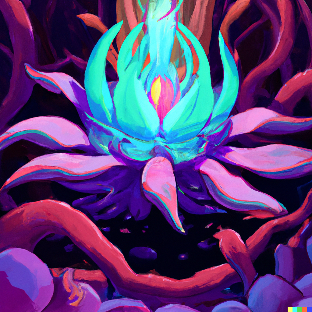 DALL·E 2022-08-10 22.10.16 – abyssal plant flower hyperbeast by Brock Hofer digital art, ArtStation GTA cover comics style global illumination Volume lighting Pixar and Disney ton