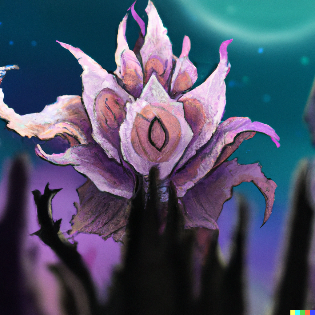 DALL·E 2022-08-10 22.10.18 – abyssal plant flower hyperbeast by Brock Hofer digital art, ArtStation GTA cover comics style global illumination Volume lighting Pixar and Disney ton