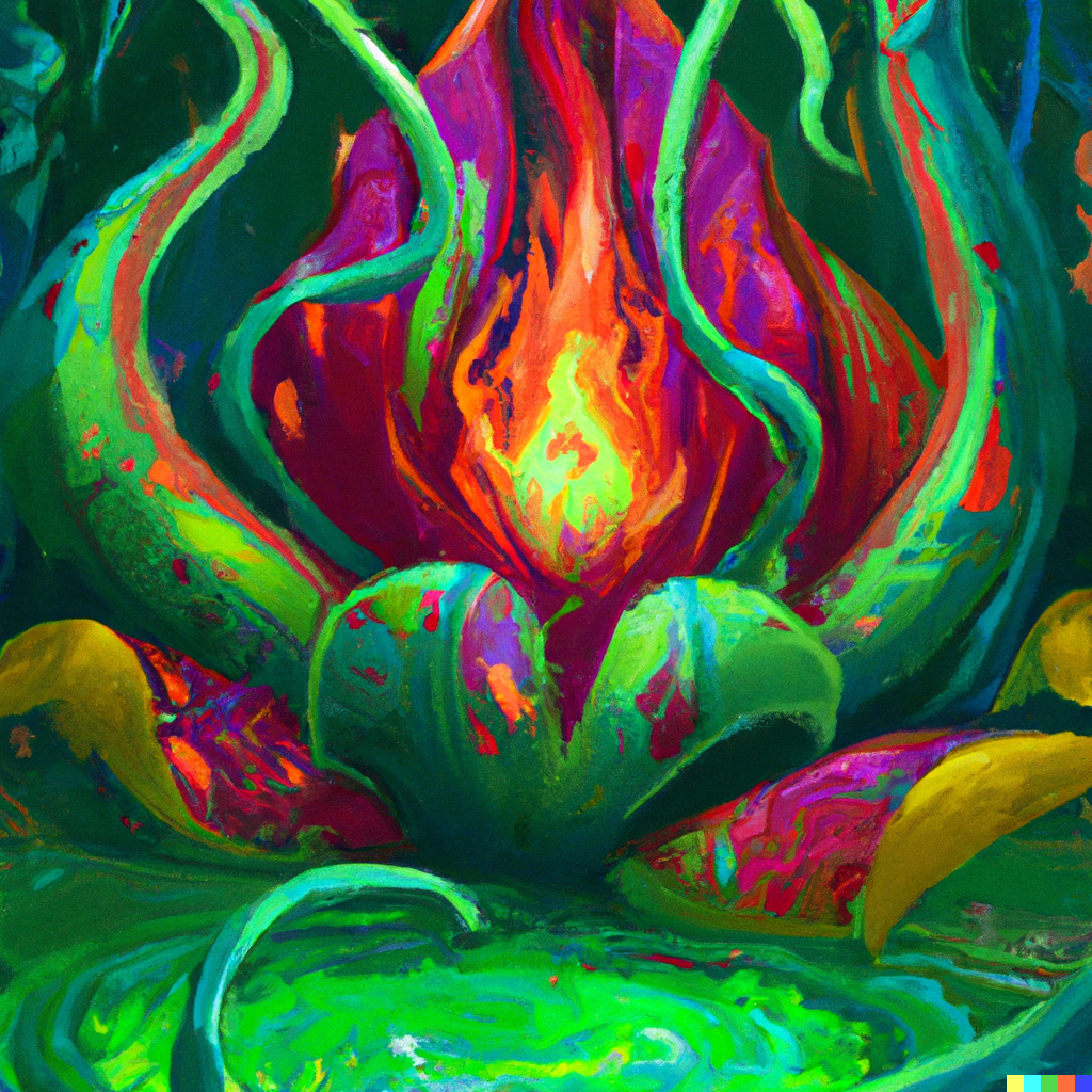 DALL·E 2022-08-10 22.10.21 – abyssal plant flower hyperbeast by Brock Hofer digital art, ArtStation GTA cover comics style global illumination Volume lighting Pixar and Disney ton