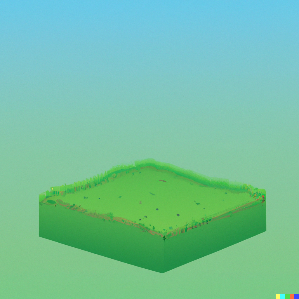 DALL·E 2022-08-10 22.11.34 – isometric rolling green grassland with a blue second sky_