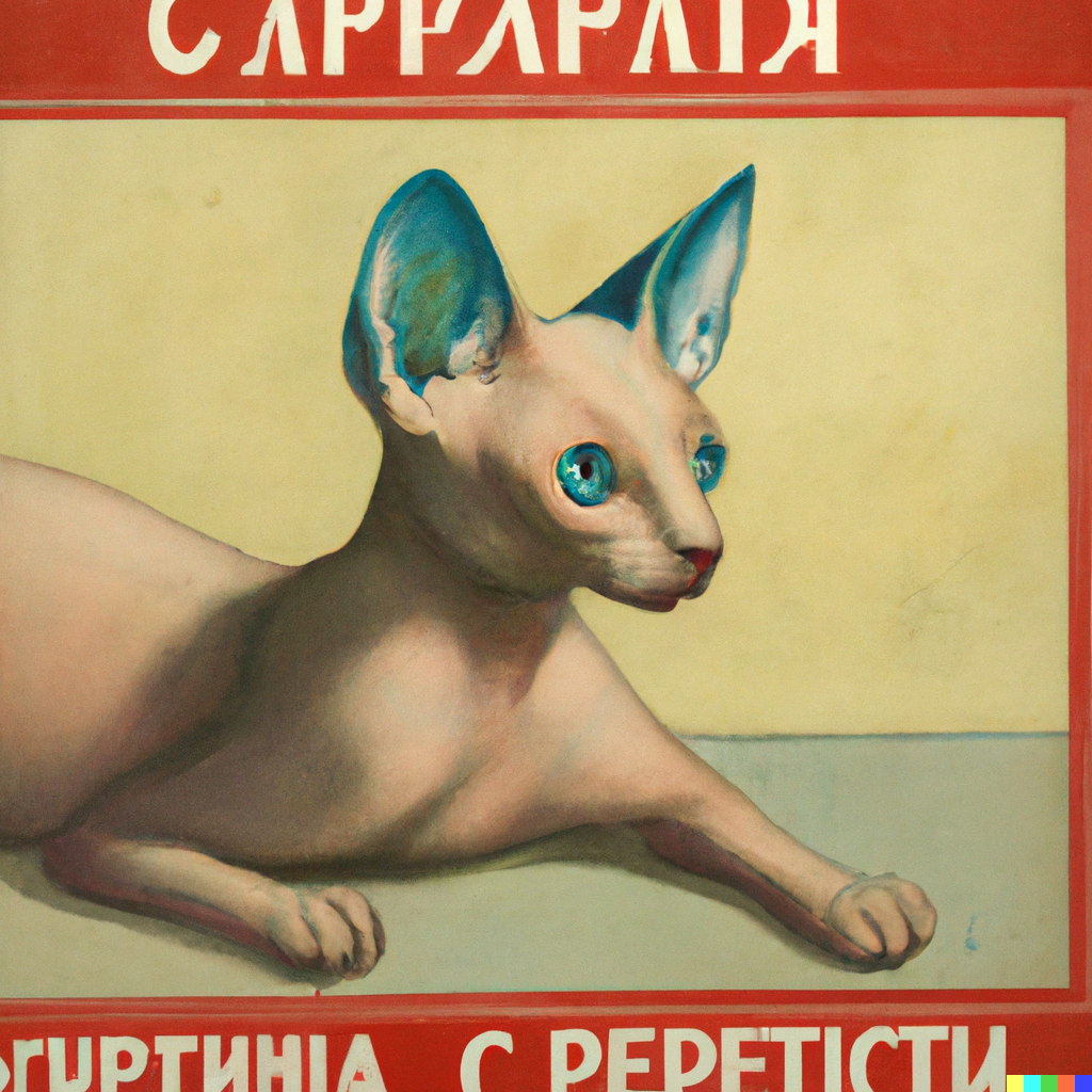 DALL·E 2022-08-13 16.11.06 – soviet era Propaganda Poster of a Sphynx Cat