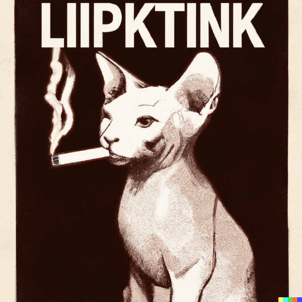 DALL·E 2022-08-13 16.11.29 – Propaganda Poster of a Sphynx Cat smoking a cigarette