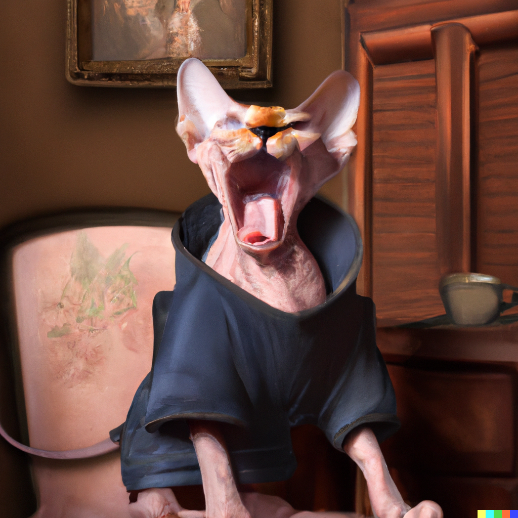DALL·E 2022-08-13 16.11.45 – yawning sphynx cat in a military suit renaissance painting