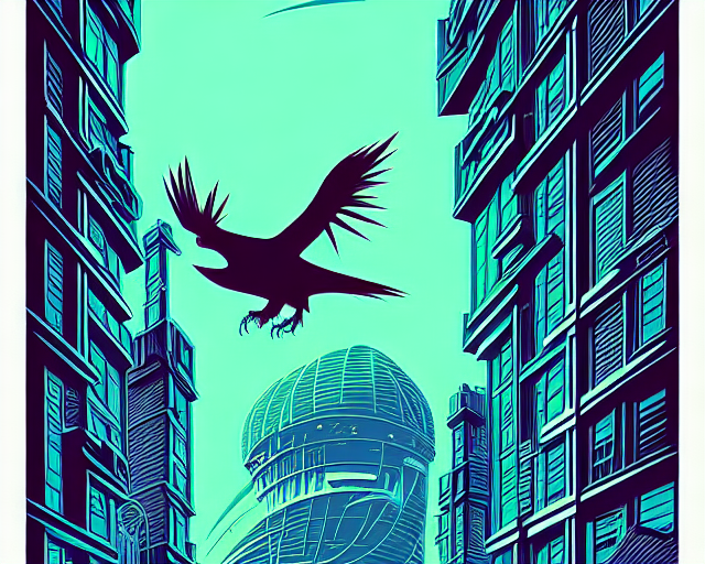silhouette of a demonic raven in a city by Kilian Eng (1)