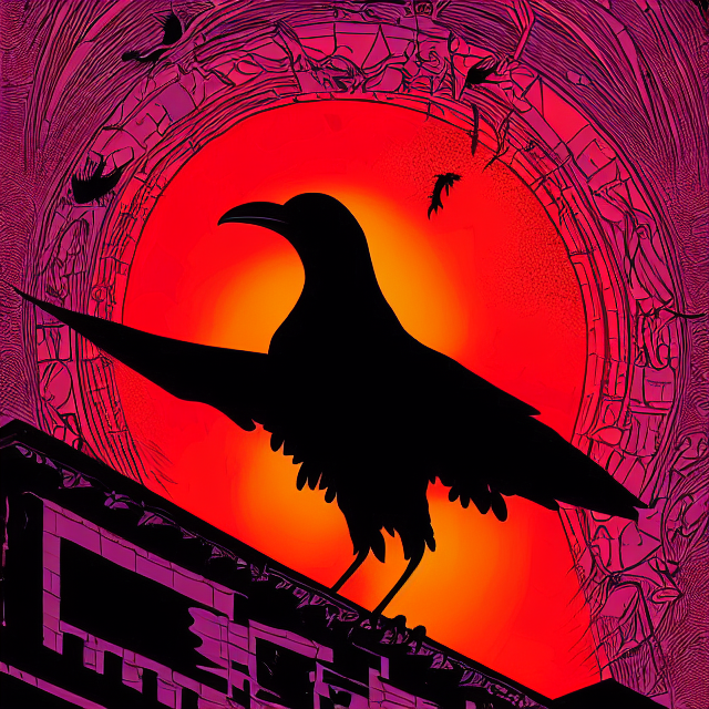 silhouette of a demonic raven in a city by Kilian Eng