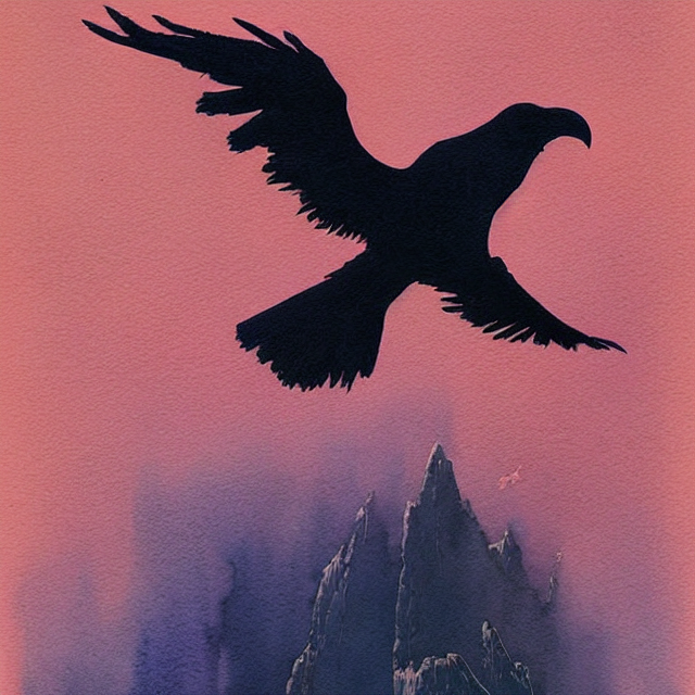 watercolor silhouette of a raven by Zdzisław Beksiński and Tim Doyle Kilian Eng