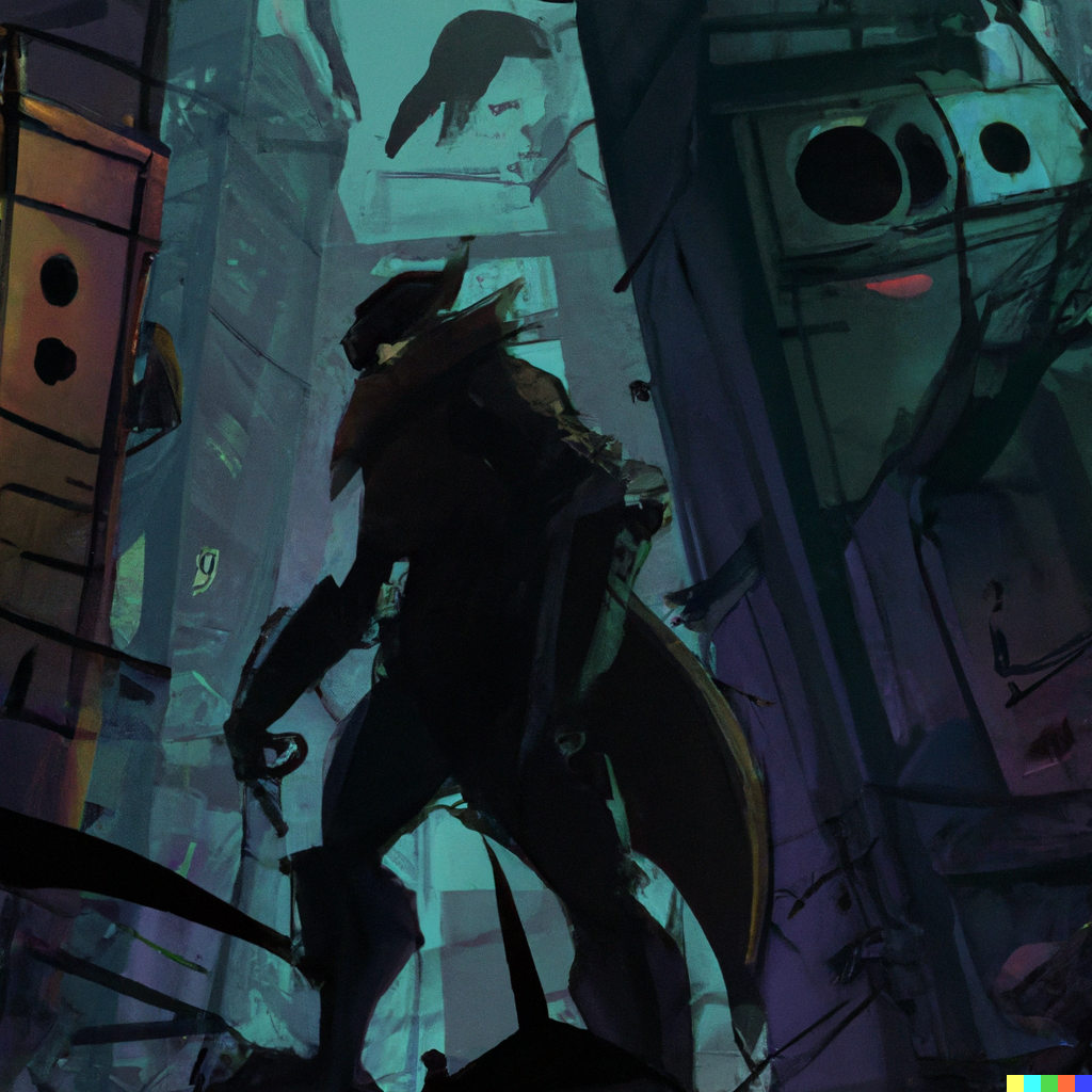 DALL·E 2022-08-20 17.57.04 – dream of a demonic raven in a city by Kilian Eng and Tim Doyle by greg rutkowski