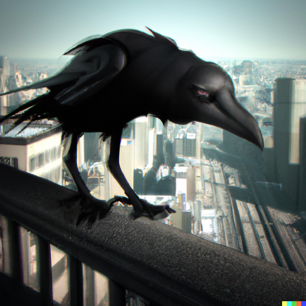 DALL·E 2022-08-20 17.58.00 – demonic raven in a city by Greg Rutkowski