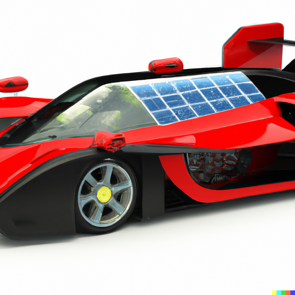 DALL·E 2022-08-25 20.32.14 – concept render of futuristic supercar Ferrari with solar panels high octane cybernetic