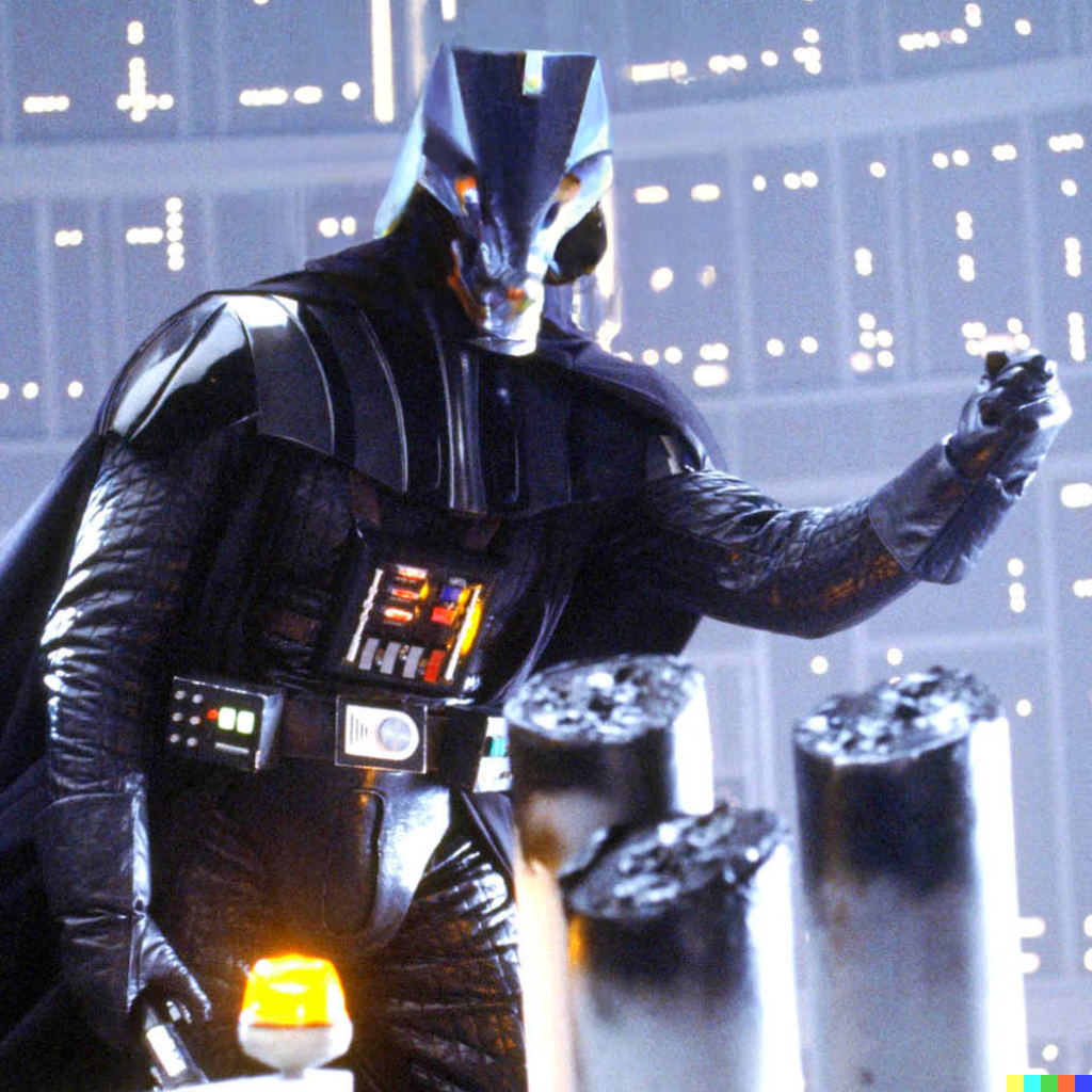 DALL·E 2022-08-25 20.32.44 – darth vader with the head of a velociraptor