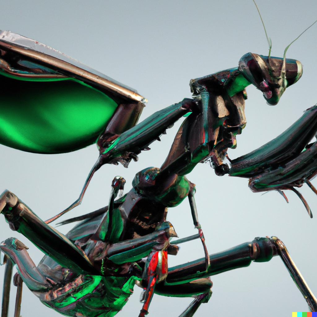 DALL·E 2022-08-25 20.33.29 – a full body mechanical praying mantis ayami kojima, amano, karol bak greg hildebrandt, and mark brooks ray tracing, beksinski , adrian ghenie