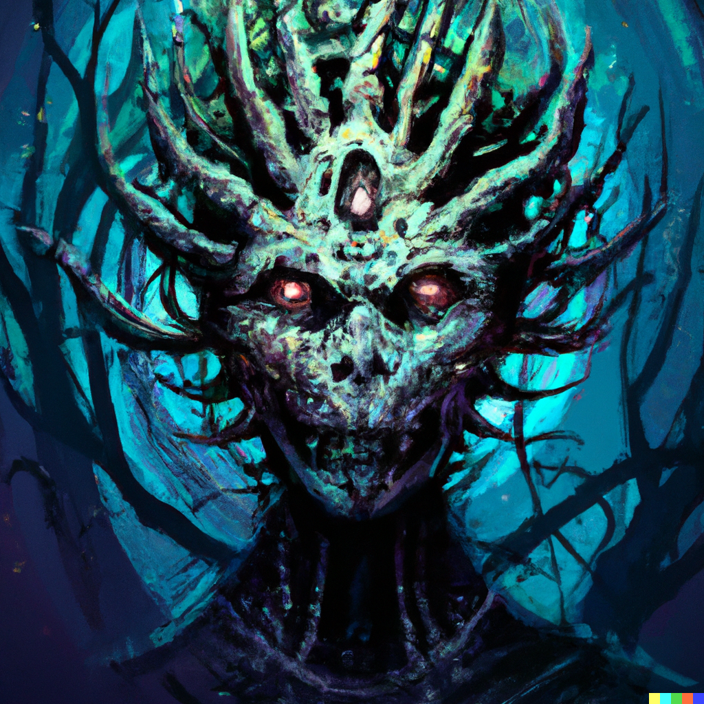 DALL·E 2022-08-26 21.16.52 – portrait of death as a large lovecraftian monster, fantasy, intricate, elegant, highly detailed, digital painting, artstation, concept art, smooth, sh