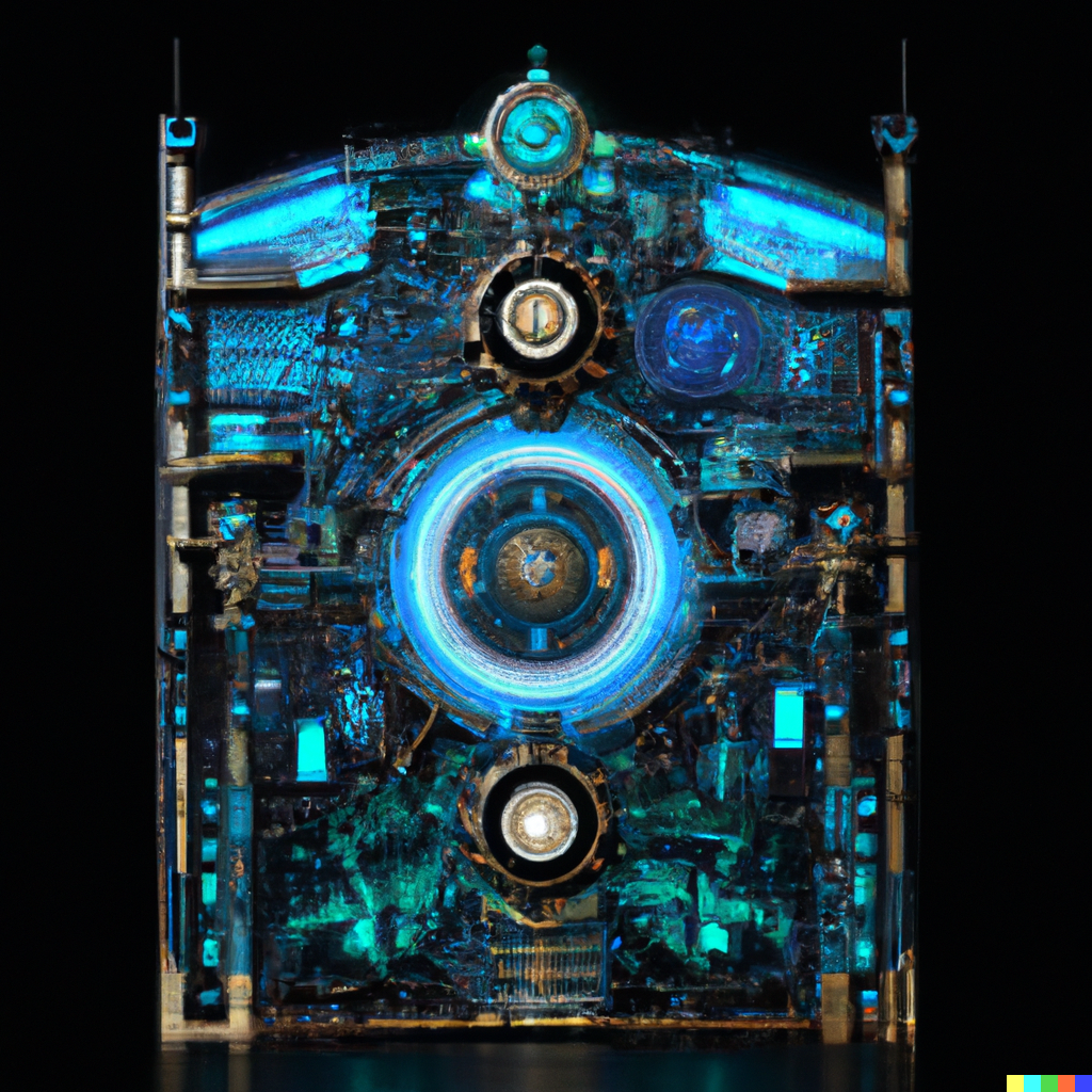 DALL·E 2022-08-26 21.17.56 – _a revolving wheel which represents the wheel of life. In each corner of the card we see four winged creatures sitting upon clouds. These creatures re