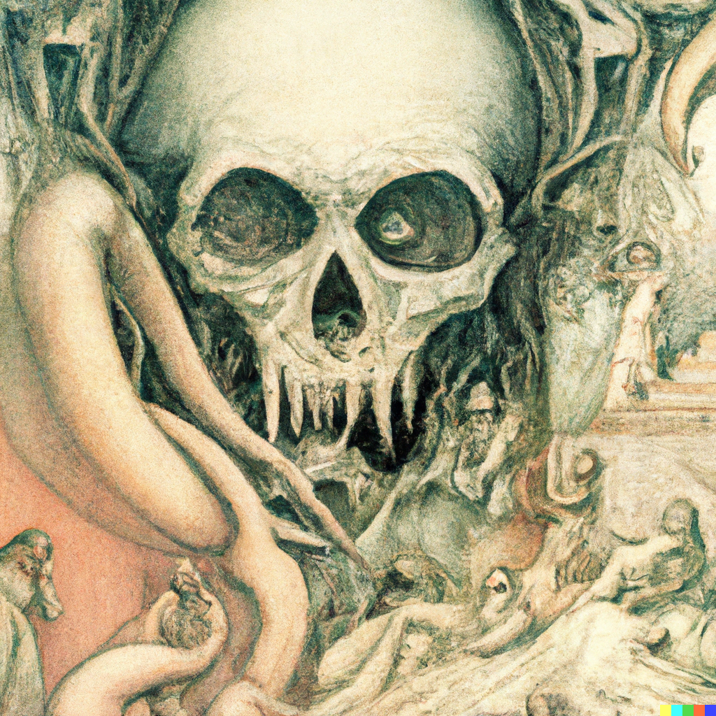 DALL·E 2022-09-01 18.18.51 – portrait of death as a large lovecraftian monster by albert aublet, krenz cushart, artem demura, alphonse mucha