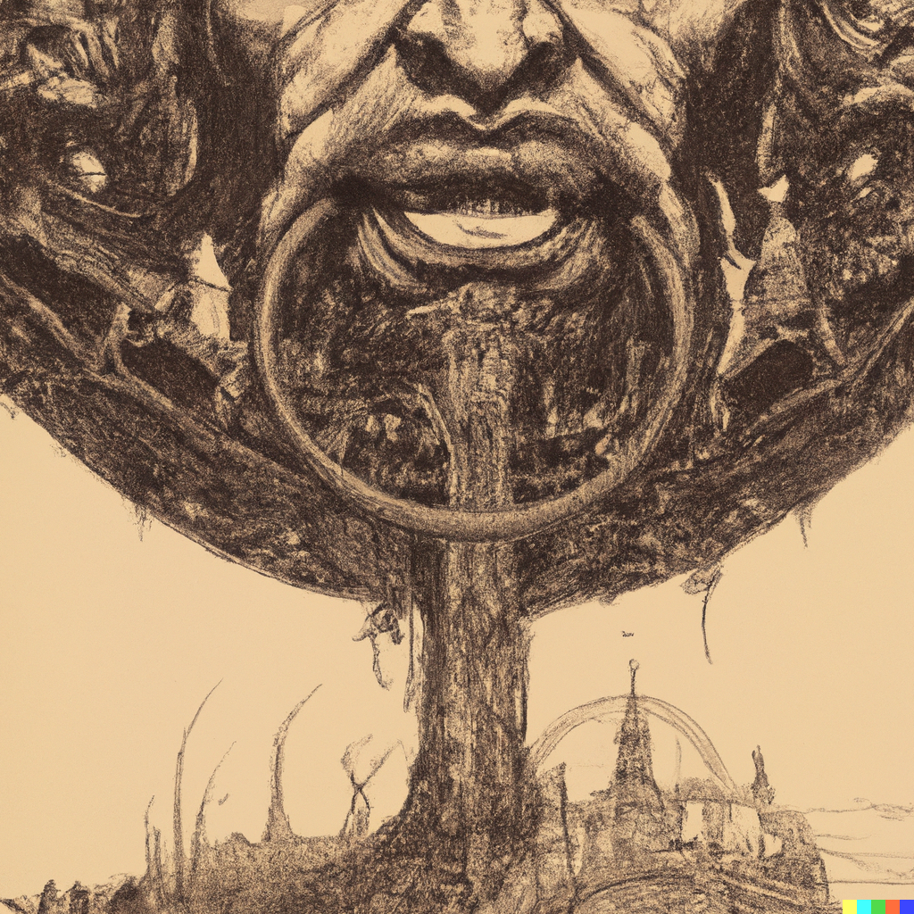 DALL·E 2022-09-01 18.23.25 – eldritch god eating worlds by giger, zdzisław beksinski, greg rutkowski krenz cushart, artem demura, alphonse mucha