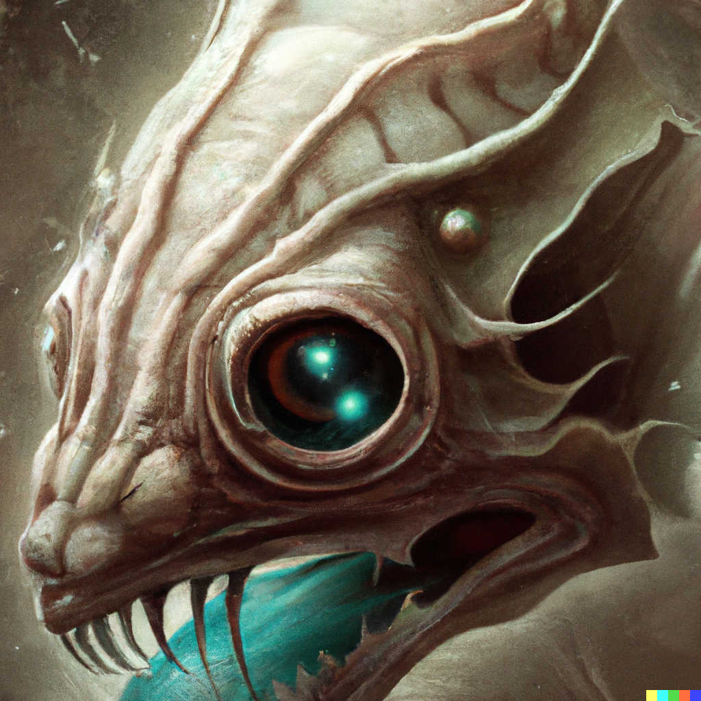 DALL·E 2022-09-03 13.04.02 – anthropomorphic square head in opal edgy darksandstone tadpole, intricate, elegant, highly detailed animal monster, digital painting, artstation, conc