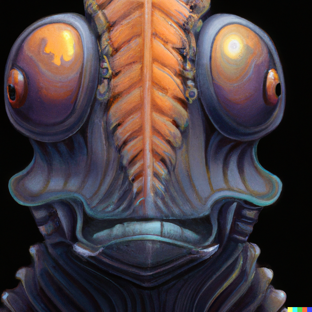 DALL·E 2022-09-03 13.04.10 – anthropomorphic square head in opal edgy darksandstone tadpole, intricate, elegant, highly detailed animal monster, digital painting, artstation, conc