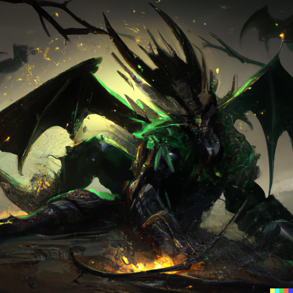 DALL·E 2022-09-08 21.08.14 – undead dragon on ground highly detailed, digital painting, artstation, concept art, smooth, sharp focus, illustration, cinematic lighting, art by artg