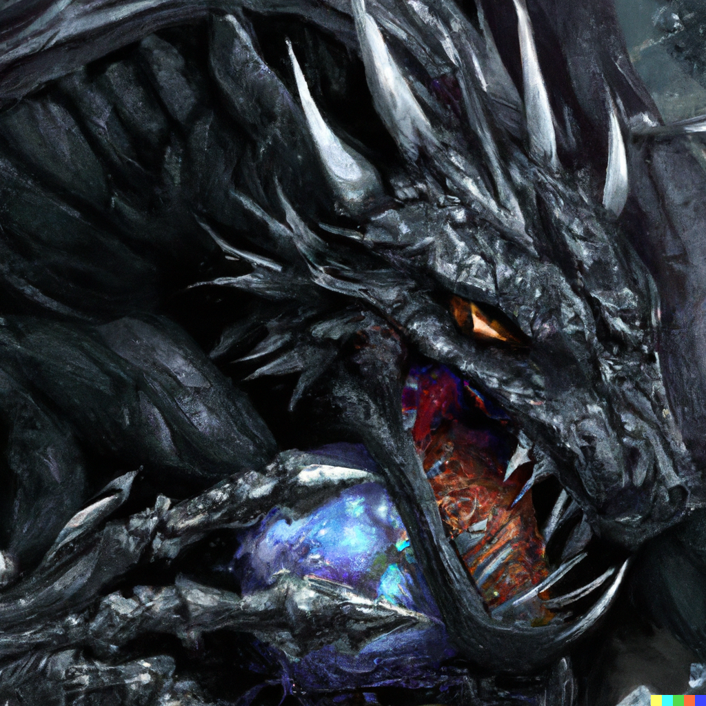 DALL·E 2022-09-08 21.09.05 – A roaring black lich dragon undead dragon with flesh dripping off its bones dracolich front game card, drark, marvel comics, dark, intricate, highly d