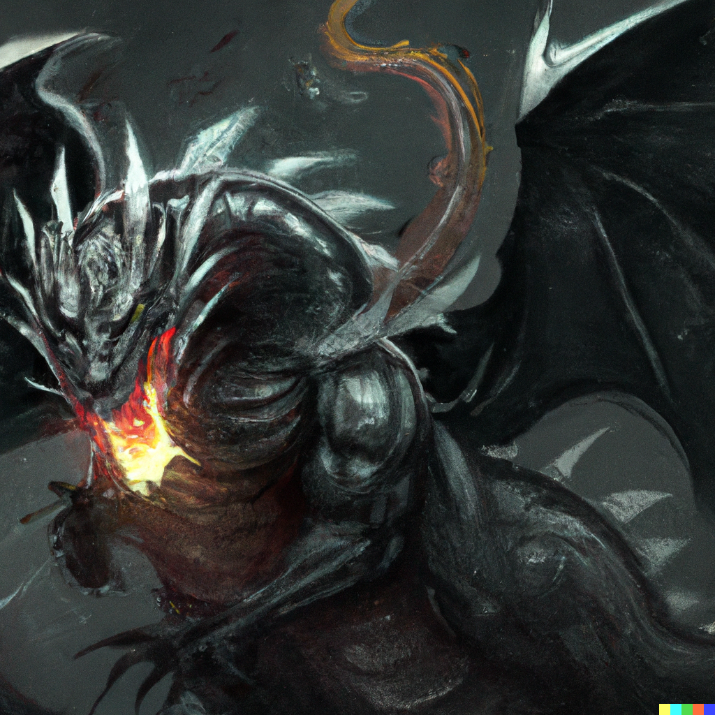 DALL·E 2022-09-08 21.09.10 – A roaring black lich dragon undead dragon with flesh dripping off its bones dracolich front game card, drark, marvel comics, dark, intricate, highly d