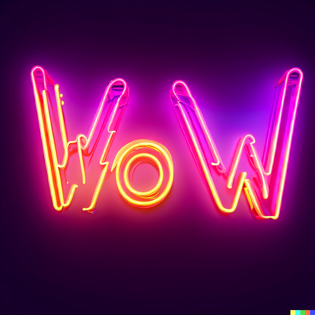 DALL·E 2023-06-26 11.54.33 – a neon sign that says WOW Neon Art