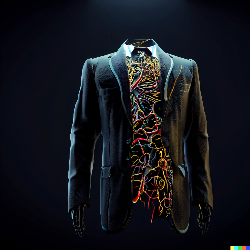 DALL·E 2023-06-26 11.57.15 – business suit made of a realistic nervous system, unreal engine, J. G. Quintel, Gustav Klimt, Jordan Grimmer, bayard gric, Tim Doyle, and Zdzisław Bek